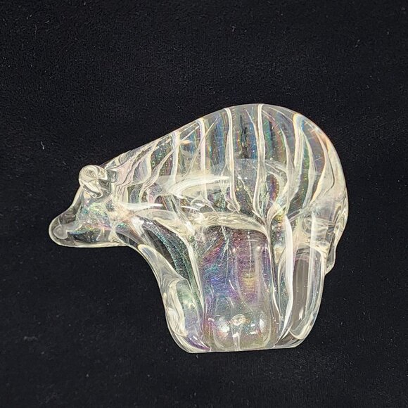 Arte Vargas Northern Lights Glass Bear Paperweight Art Controlled Bubbles Rainbo - Picture 2 of 10